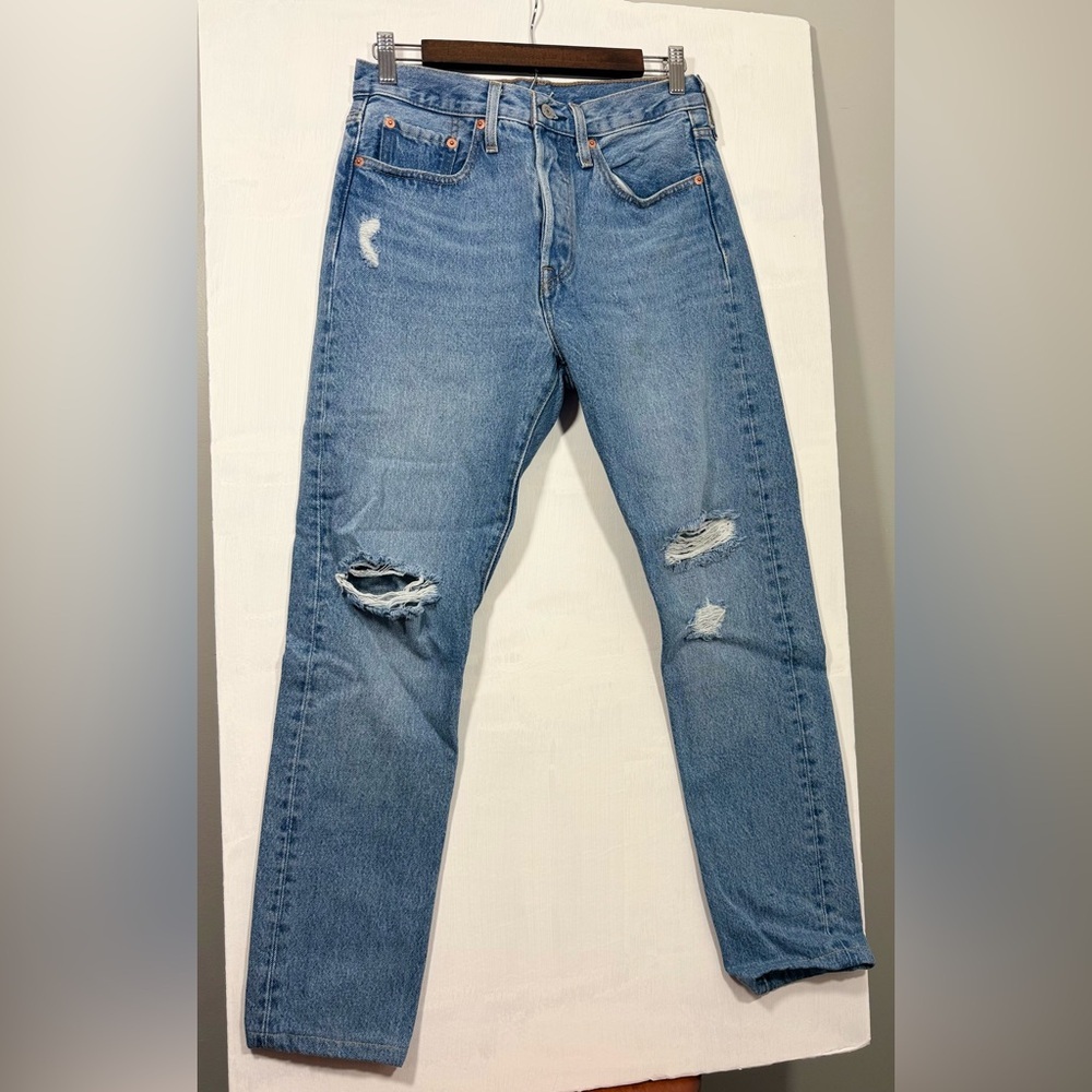 Levi's Men’s 501 Skinny Light Blue Ripped Skinny Jeans